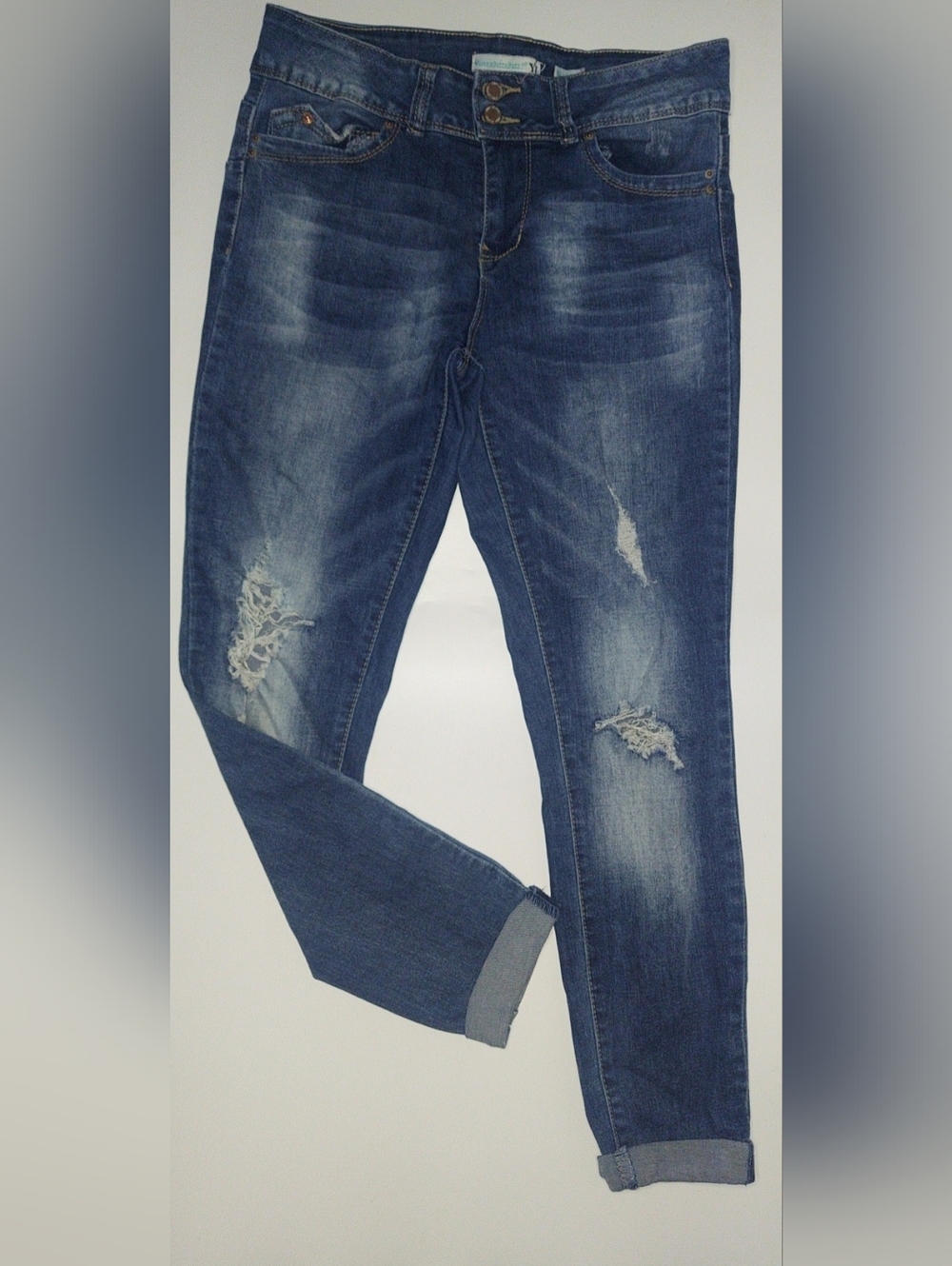 YMI Dark Blue Distressed Mid Ride Jeans